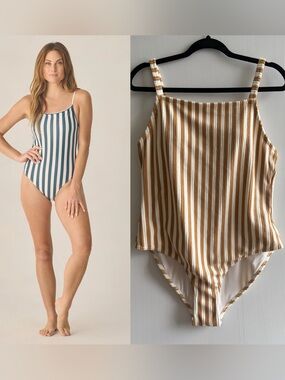 XL NEW Rylee + Cru Terry Striped Swimsuit